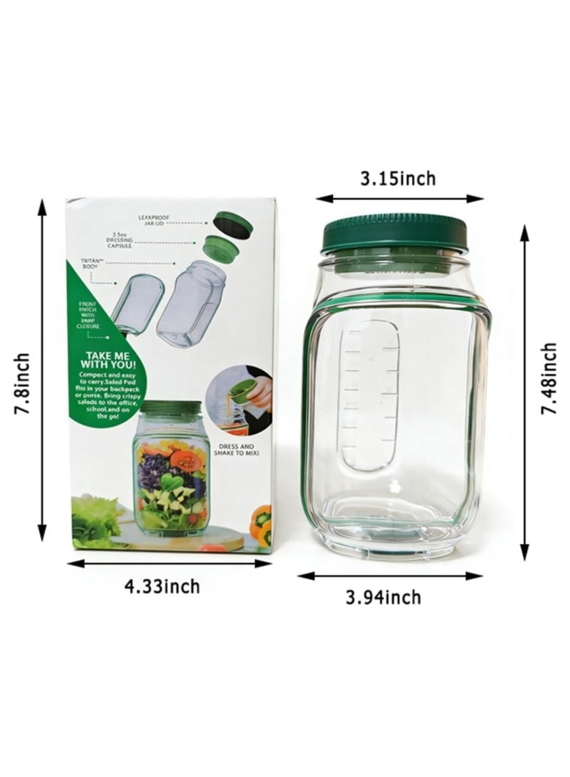 Portable Salad Jar with Side Opening Lid & Dressing Cup, Leakproof Salad Container 2.5 Cups BPA-Free Meal Prep Lunch for Office Travel Picnic Reusable Food Storage Pod-1 pc - Image 2