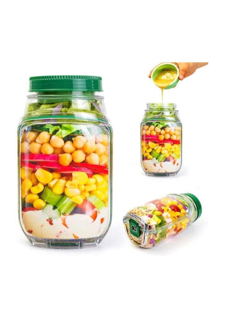 Portable Salad Jar with Side Opening Lid & Dressing Cup, Leakproof Salad Container 2.5 Cups BPA-Free Meal Prep Lunch for Office Travel Picnic Reusable Food Storage Pod-1 pc - Image 1