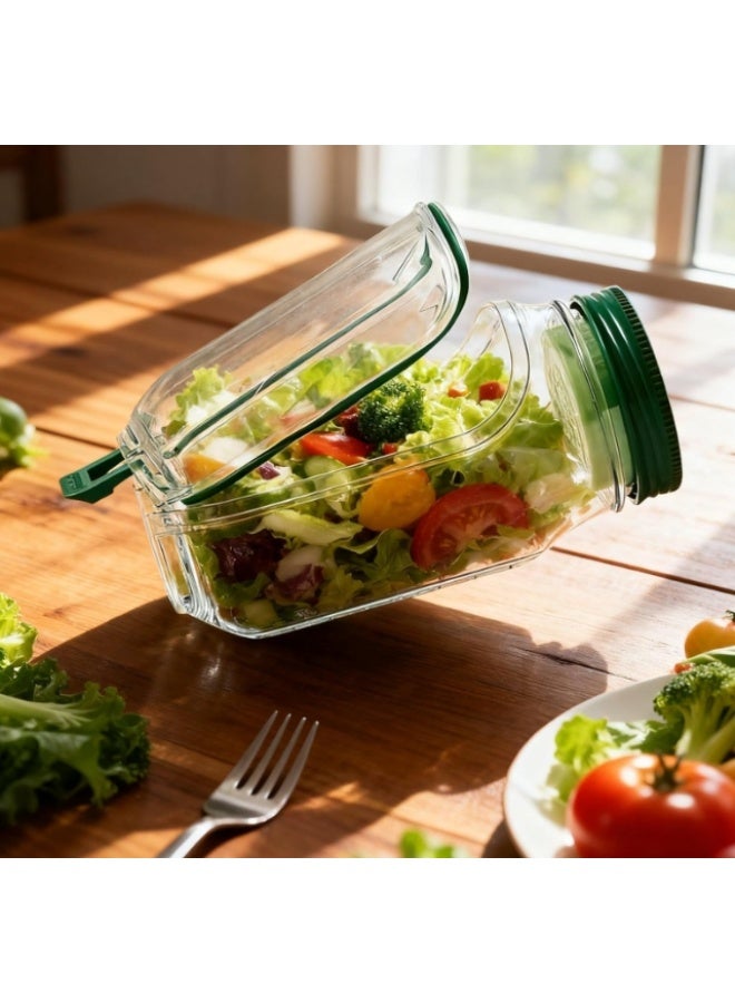 Portable Salad Jar with Side Opening Lid & Dressing Cup, Leakproof Salad Container 2.5 Cups BPA-Free Meal Prep Lunch for Office Travel Picnic Reusable Food Storage Pod-1 pc - Image 3