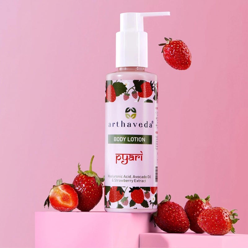 Arthaveda Body Lotion Pyari with Hyaluronic Acid Avocado Oil Strawberry Extract for Deep Nourishment 200 ml - Image 3