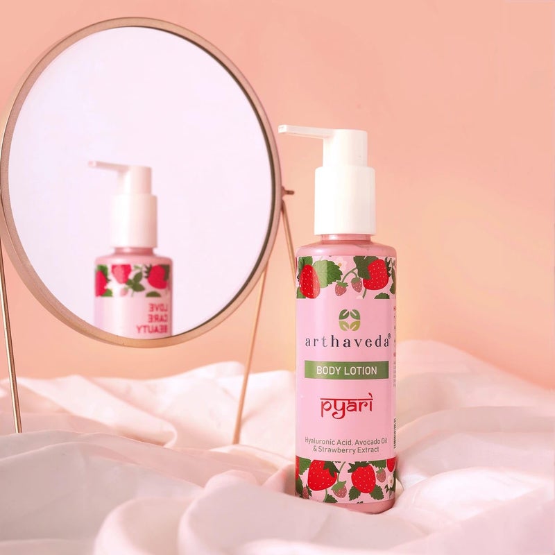 Arthaveda Body Lotion Pyari with Hyaluronic Acid Avocado Oil Strawberry Extract for Deep Nourishment 200 ml - Image 1