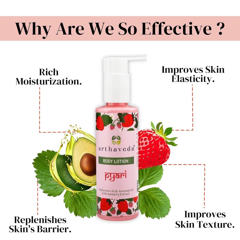 Arthaveda Body Lotion Pyari with Hyaluronic Acid Avocado Oil Strawberry Extract for Deep Nourishment 200 ml - Image 2