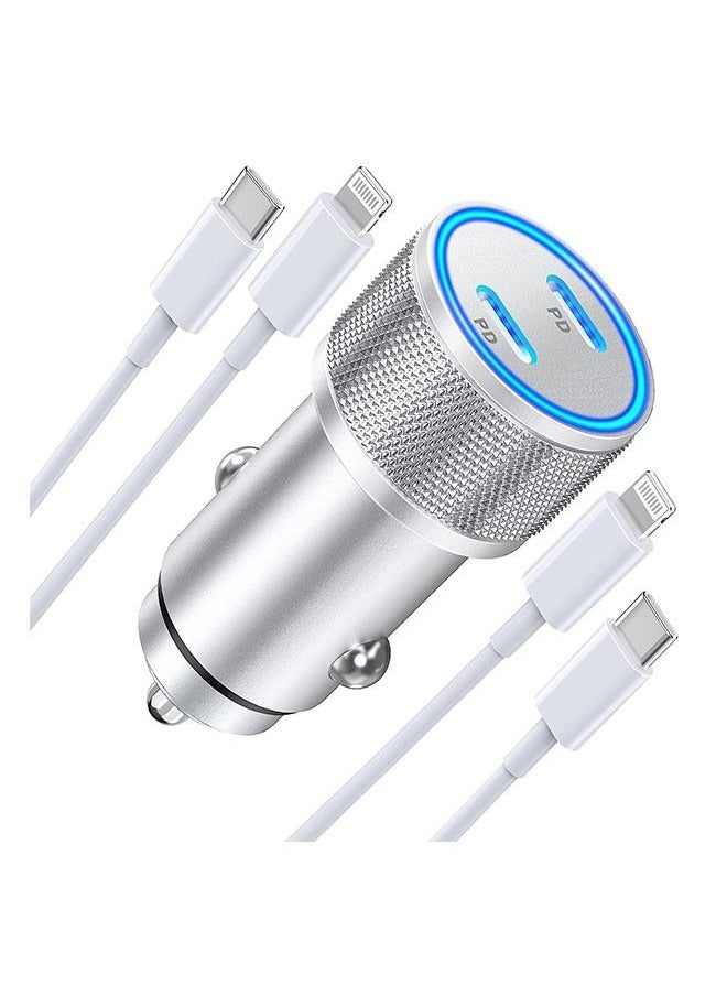Generic - iPhone Fast Car Charger, 60w Dual USB C Power Delivery All Metal Rapid Car Charger Adapter with 2pack Type C to Lightning Cord Quick Car Charging for iPhone/Ipad/Airpods - Image 1