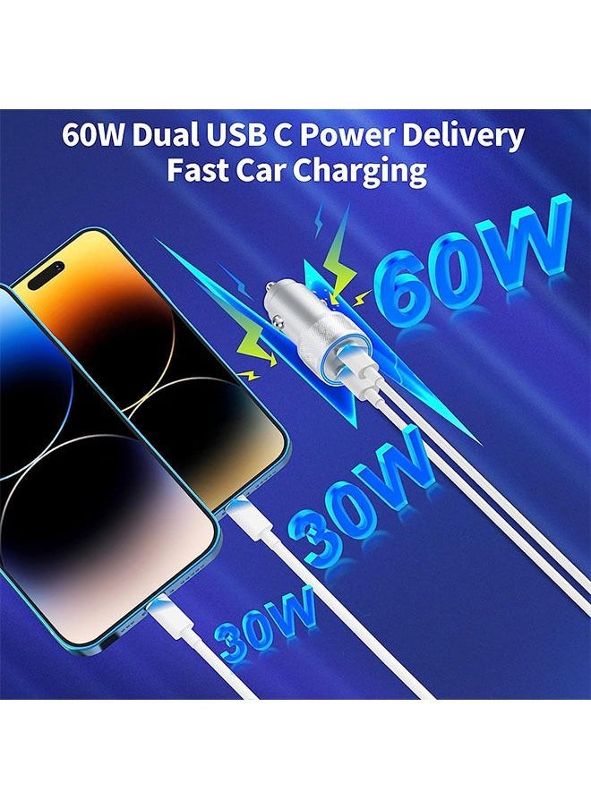 Generic - iPhone Fast Car Charger, 60w Dual USB C Power Delivery All Metal Rapid Car Charger Adapter with 2pack Type C to Lightning Cord Quick Car Charging for iPhone/Ipad/Airpods - Image 1