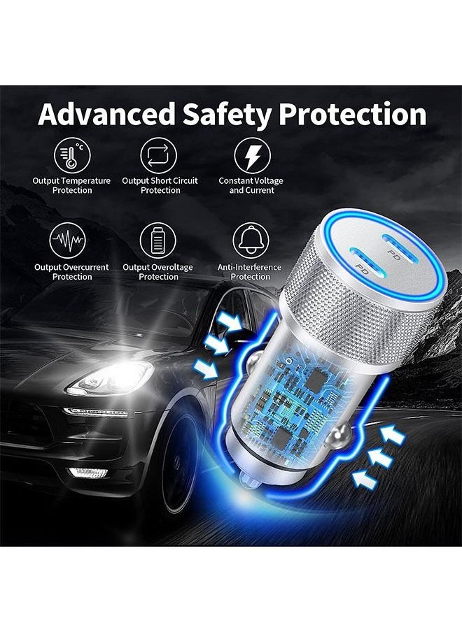 Generic - iPhone Fast Car Charger, 60w Dual USB C Power Delivery All Metal Rapid Car Charger Adapter with 2pack Type C to Lightning Cord Quick Car Charging for iPhone/Ipad/Airpods - Image 1