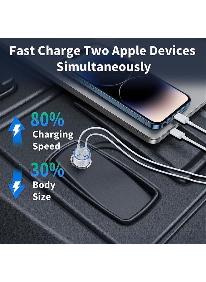 Generic - iPhone Fast Car Charger, 60w Dual USB C Power Delivery All Metal Rapid Car Charger Adapter with 2pack Type C to Lightning Cord Quick Car Charging for iPhone/Ipad/Airpods - Image 1