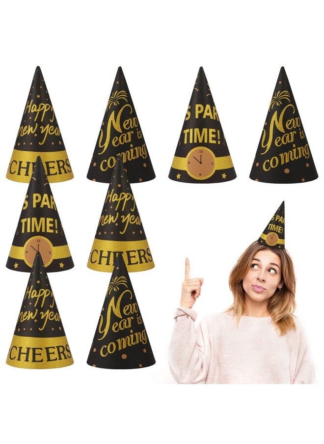 Amosfun - Happy New Year Party Hats Fancy New Year Paper Cone Hat Cheers New Year Party Favors For New Years Eve Party Decorations Pack Of 9 Blackgold - Image 1