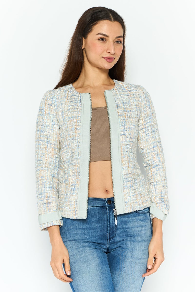 EMPORIO ARMANI Women Textured Long Sleeve Jacket Shirt, White Combo  - Image 1