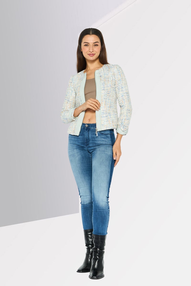 EMPORIO ARMANI Women Textured Long Sleeve Jacket Shirt, White Combo  - Image 2