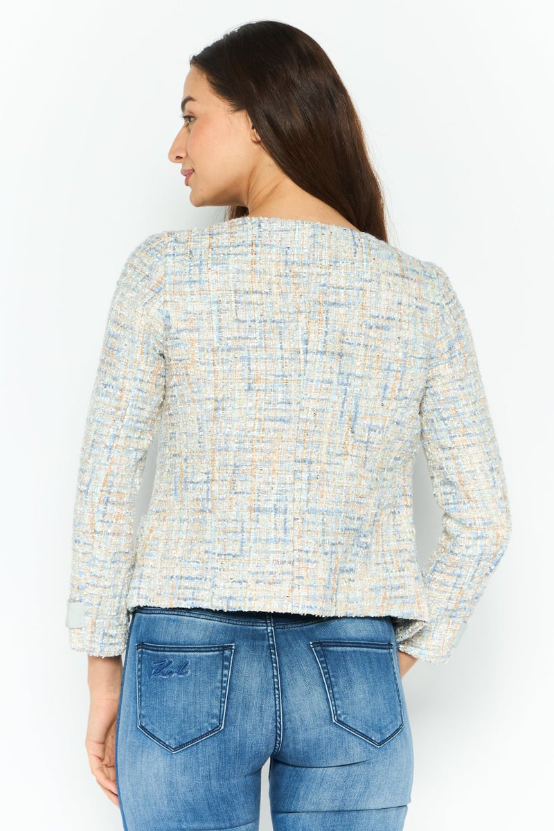 EMPORIO ARMANI Women Textured Long Sleeve Jacket Shirt, White Combo  - Image 4