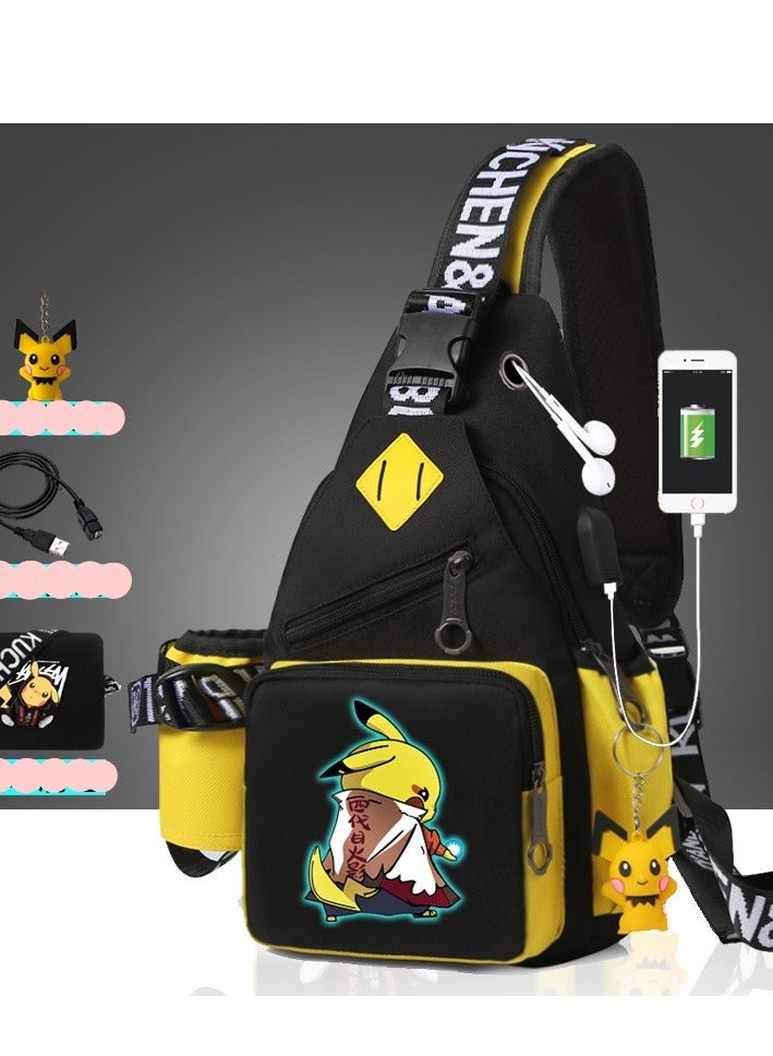 Pikachu Children's Chest Bag For Boys And Girls Trendy Cross-body Trendy Luminous Small Backpack 
