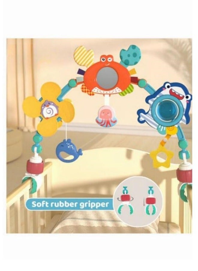 ميكسد أقواس عربة طفل لعبة المعلقات عربة طفل التعليم المعلقات لعبة للأطفال 0-1 سنة من العمر أقواس نشطة مع ألعاب رائعة لتحفيز تنمية المهارات الحسية والحركية للطفل - Image 2