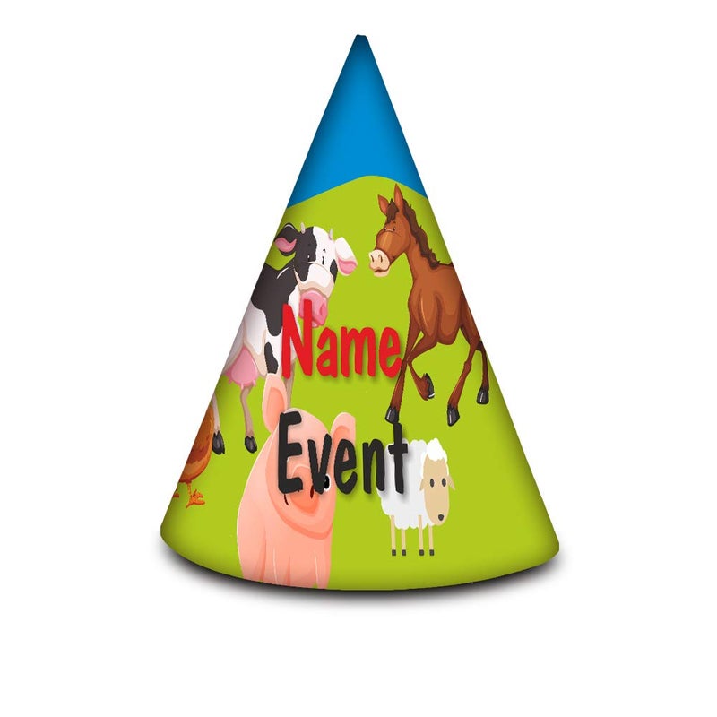 Brown Cloud Brown Cloud Personalised Farm Animals Theme Caps/Hats Party Decorations/Supplies for Birthday/Baby Shower/Kids Customised with Name Date Occasion Event (PS Cap 01) (Pack of 10) - Image 1