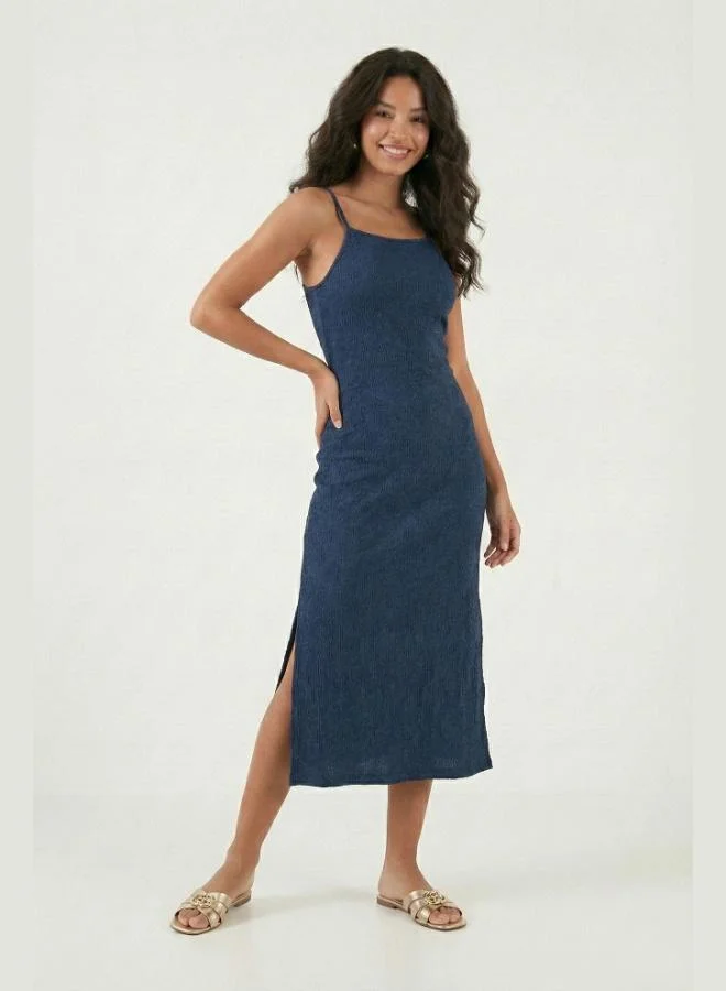 ليلا Lela Strappy Fitted Midi Dress with Slit for Women DRESS 5865573