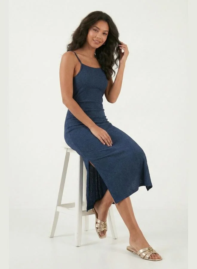 Lela  Lela Strappy Fitted Midi Dress with Slit for Women DRESS 5865573 for Women | Best Price UAE
