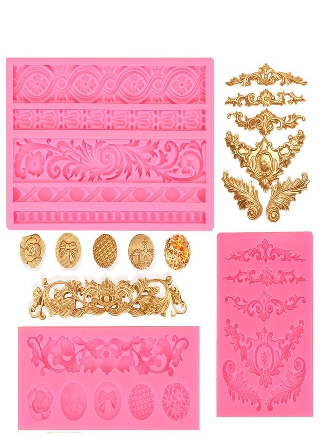 JOERSH 3PCS Baroque Scroll Molds Silicone Border Fondant Mold for for Wedding Birthday Cake Decorating, Cupcake Topper, Chocolate, Candy, Candle, Clay - Image 1
