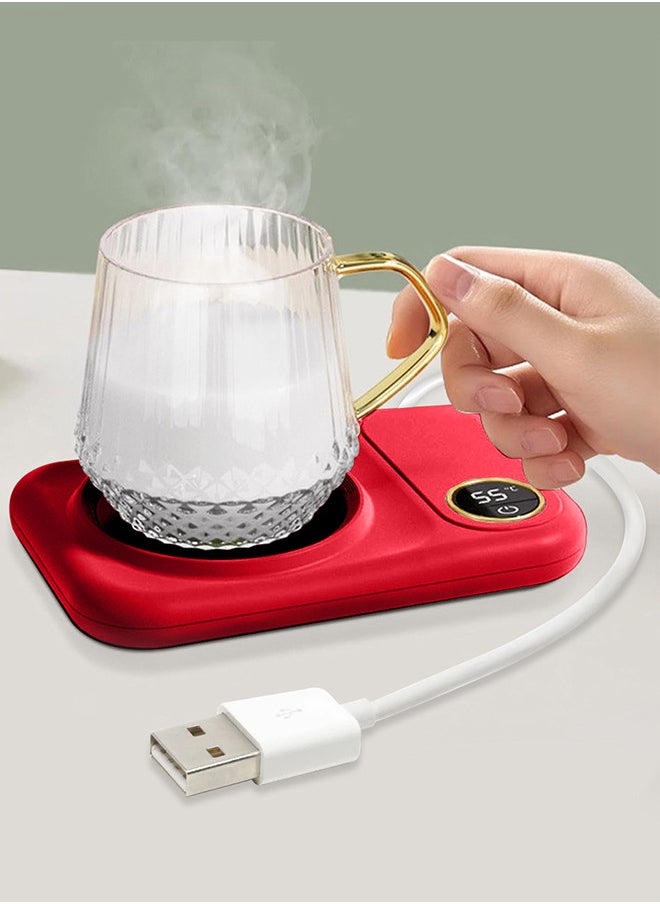 MARGOUN Coffee Mug Warmer, Electric Cup Heater with LCD Display, Digital Temperature 55-75°C Adjustable, USB-Powered, ABS Material - Red  - Image 1