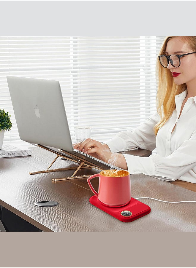 MARGOUN Coffee Mug Warmer, Electric Cup Heater with LCD Display, Digital Temperature 55-75°C Adjustable, USB-Powered, ABS Material - Red  - Image 4
