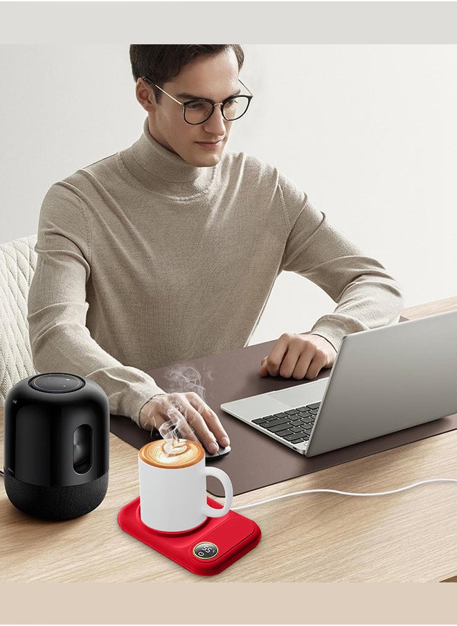 MARGOUN Coffee Mug Warmer, Electric Cup Heater with LCD Display, Digital Temperature 55-75°C Adjustable, USB-Powered, ABS Material - Red  - Image 3