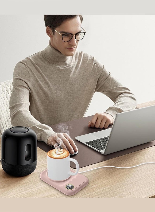 MARGOUN Coffee Mug Warmer, Electric Cup Heater with LCD Display, Digital Temperature 55-75°C Adjustable, USB-Powered, ABS Material - Pink - Image 3