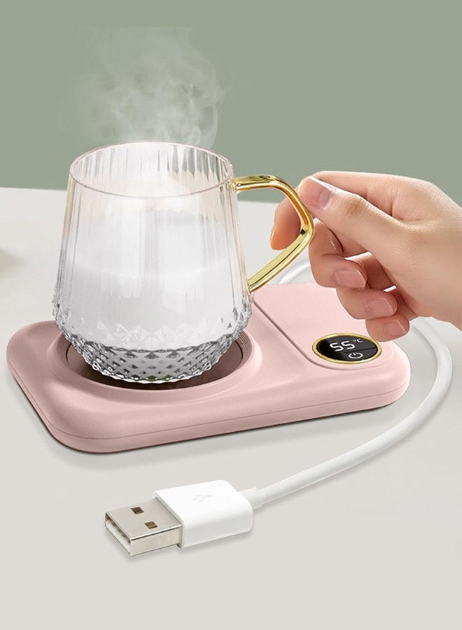 MARGOUN Coffee Mug Warmer, Electric Cup Heater with LCD Display, Digital Temperature 55-75°C Adjustable, USB-Powered, ABS Material - Pink - Image 1