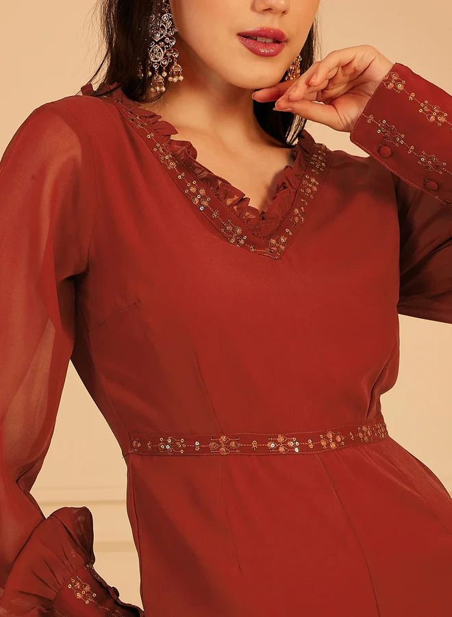 STREET 9 STREET 9 Embellished V-Neck Balloon Sleeve Jumpsuit
