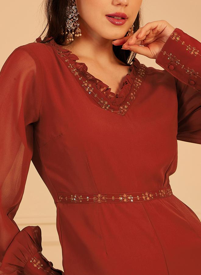 STREET 9 جمبسوت بأكمام بالون وياقة على شكل  مزين من ستريت - Image 3