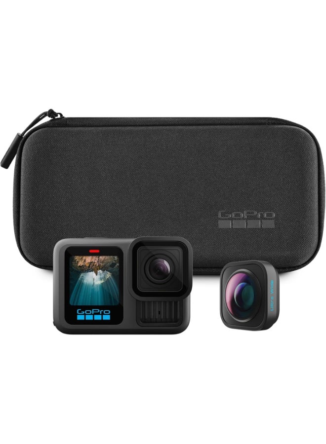 جو برو كاميرا أكشن HERO13 بلاك ألترا وايد - مقاومة للماء مع فيديو بدقة 5.3K60 وصورة بدقة 27MP وزاوية رؤية 177 درجة + توافق مع عدسات سلسلة HB - مع ضمان رسمي من GoPro الإمارات - Image 1