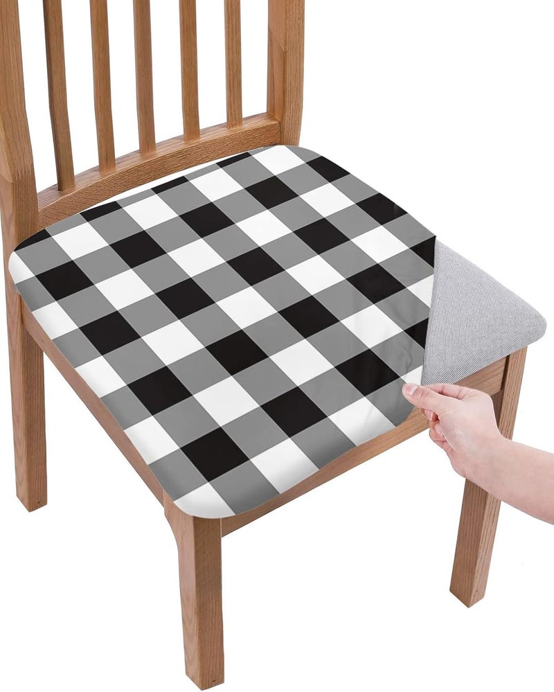 Savannan Dining Room Chair Seat Covers Classic Black and White Plaid Buffalo Check Christmas Decor Removable Stretch Chair Seat Cushion Slipcovers Protector for Holiday Party Festival Decoration Set of 2 - Image 1