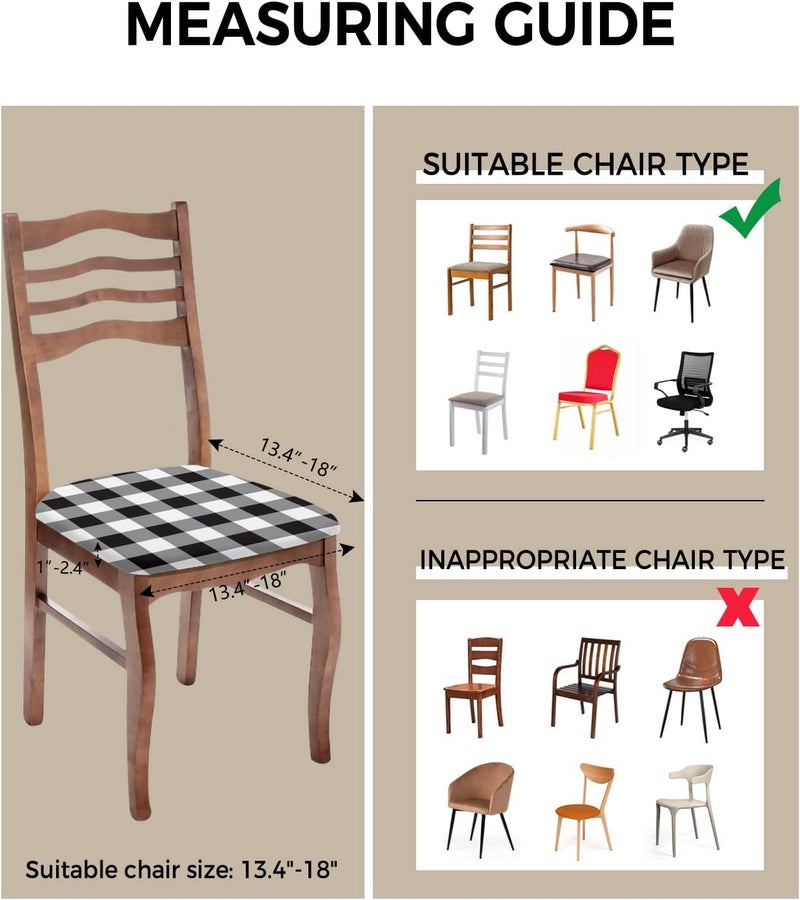 Savannan Dining Room Chair Seat Covers Classic Black and White Plaid Buffalo Check Christmas Decor Removable Stretch Chair Seat Cushion Slipcovers Protector for Holiday Party Festival Decoration Set of 2 - Image 3