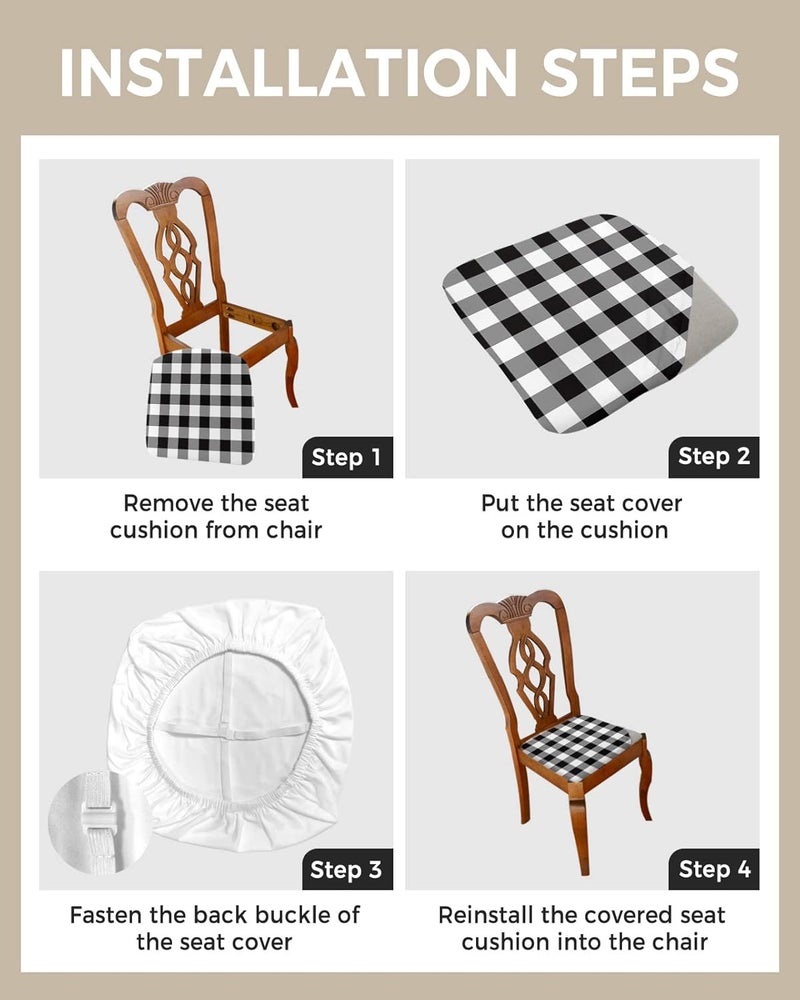 Savannan Dining Room Chair Seat Covers Classic Black and White Plaid Buffalo Check Christmas Decor Removable Stretch Chair Seat Cushion Slipcovers Protector for Holiday Party Festival Decoration Set of 2 - Image 4