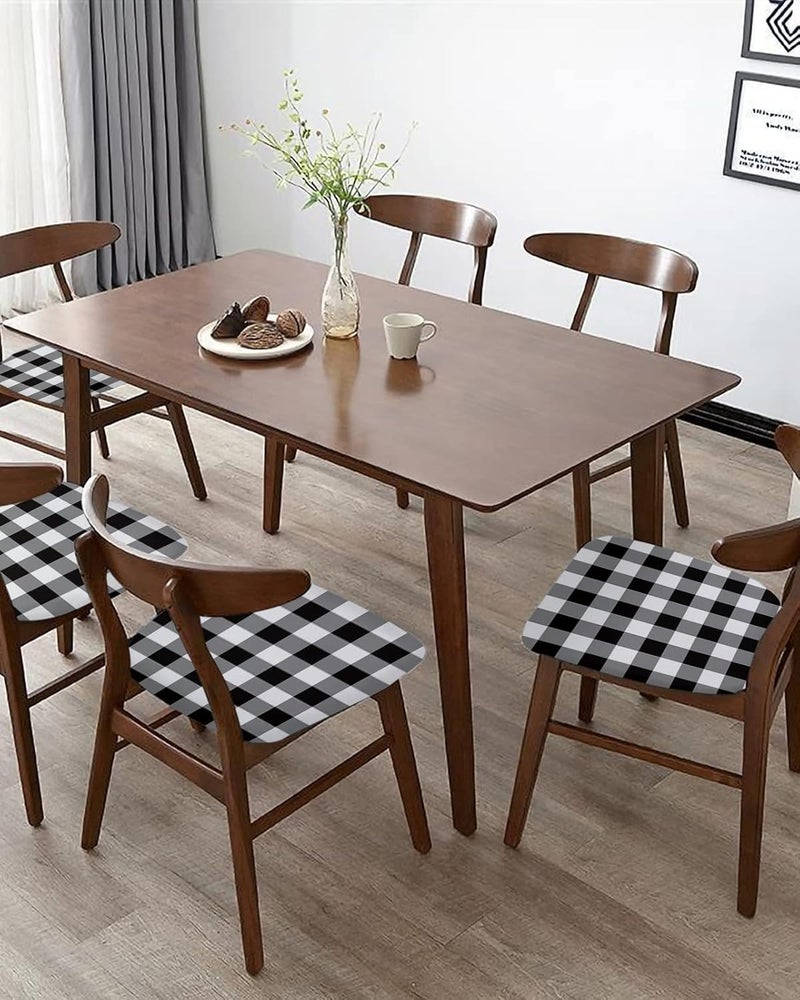 Savannan Dining Room Chair Seat Covers Classic Black and White Plaid Buffalo Check Christmas Decor Removable Stretch Chair Seat Cushion Slipcovers Protector for Holiday Party Festival Decoration Set of 2 - Image 5