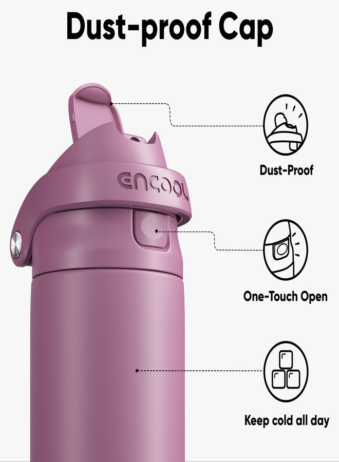 Encool SwiftSip Insulated Stainless Steel Water Bottle with Straw - Leak Proof Sports Water Bottle for School, Travel, Keeps Cold All Day, One-Touch Flip Lid, BPA-Free, 24 oz, Mountbatten Pink - Image 2