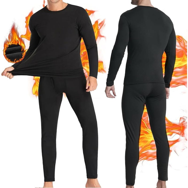 Thermal underwear set for men: polyester-spandex blend, black, moisture-wicking and ultra-warm base layer for skiing, hiking, outdoor sports - Image 1