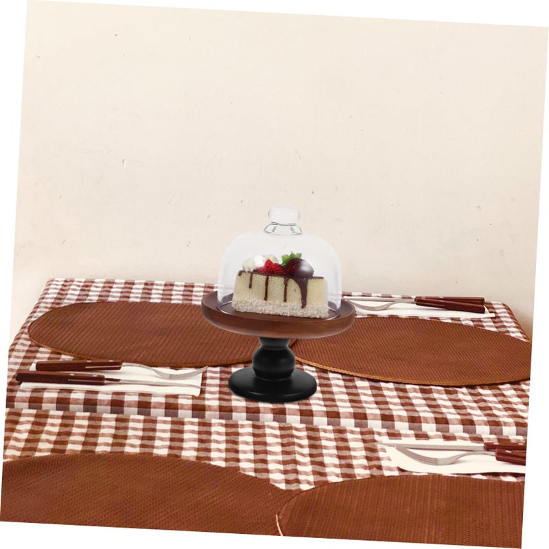 حامل كعكة من خشب الأكاسيا مع غطاء قبة زجاجية طبق عرض حلوى أنيق - Image 5