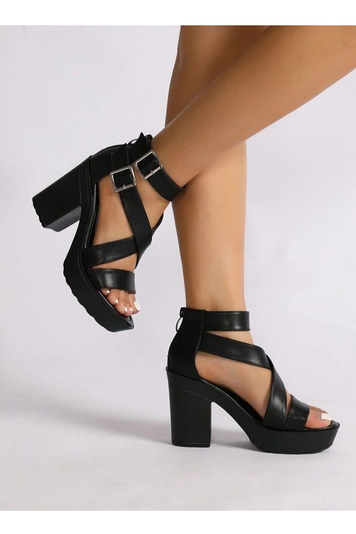 فيبراندا صندل بكعب عريض ونعل بروتان C-73-اسود - Image 2