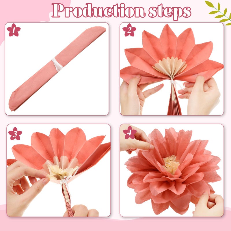 Geyee 18 Pcs Mexican Paper Flowers Colorful Fiesta Tissue Paper Flowers Pom Poms Mexican Carnival for Floral Party Backdrop Wedding Birthday Party Craft, 6" 8" 10"(Vintage Color) - Image 4