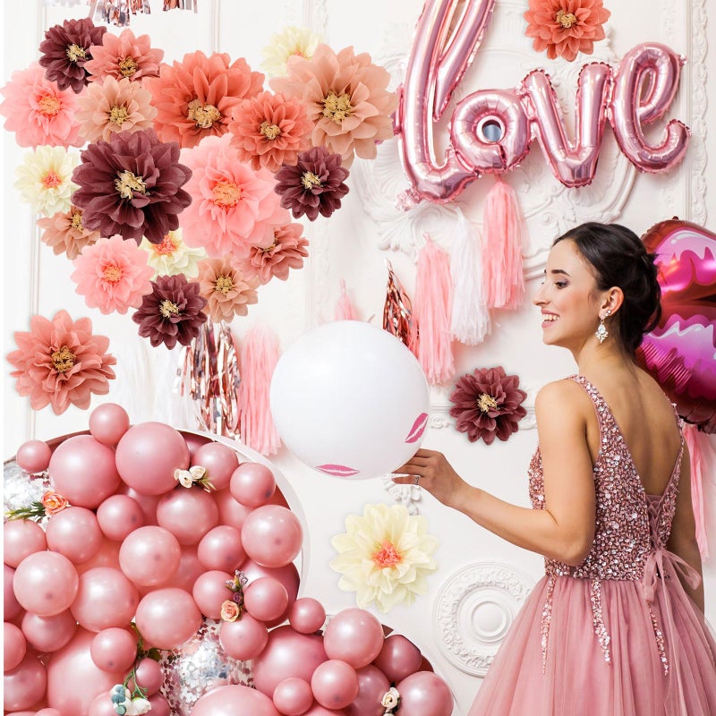 Geyee 18 Pcs Mexican Paper Flowers Colorful Fiesta Tissue Paper Flowers Pom Poms Mexican Carnival for Floral Party Backdrop Wedding Birthday Party Craft, 6" 8" 10"(Vintage Color) - Image 5