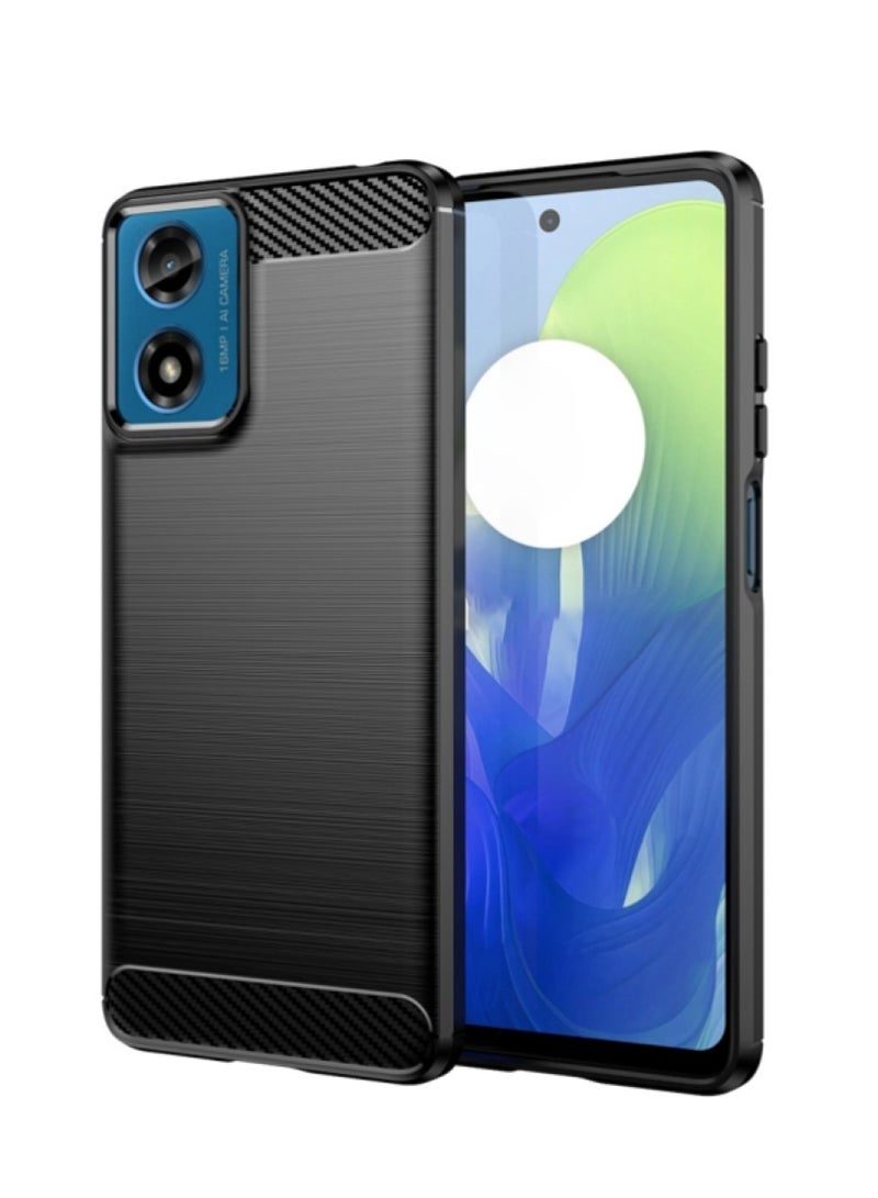 Motorola Moto G24 Case Cover – Rugged Shield Design, Brushed Carbon Fiber Texture, Shockproof TPU, Anti-Slip, Slim and Lightweight Protection in Black  - Image 1