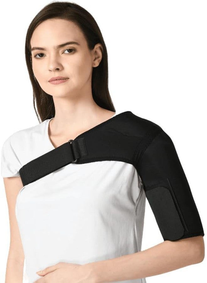 ZEDAN Neoprene Shoulder Support Strap | Double Lock Adjustable Stretch Strap | Brace Support Medical Posture Compression Shoulder Pad | For Men & Women | Black | Universal Fit (Right Side) - Image 5