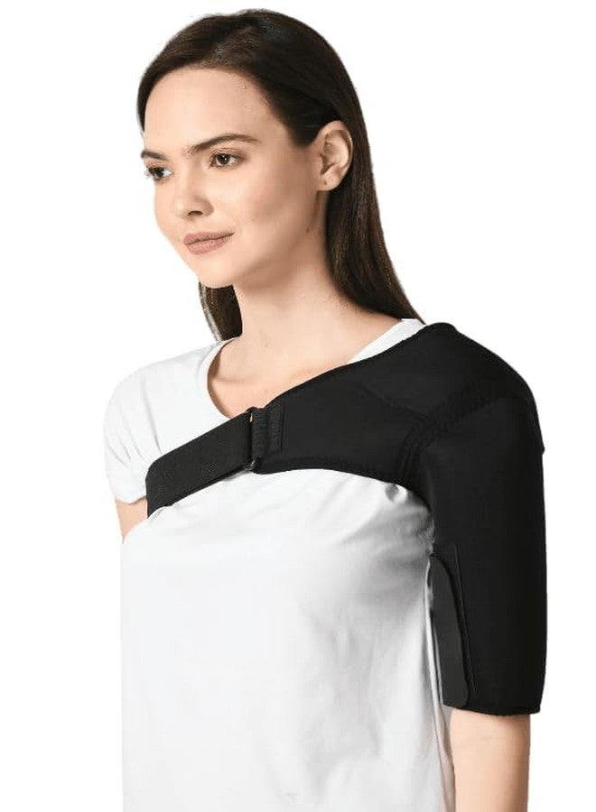 ZEDAN Neoprene Shoulder Support Strap | Double Lock Adjustable Stretch Strap | Brace Support Medical Posture Compression Shoulder Pad | For Men & Women | Black | Universal Fit (Right Side) - Image 2