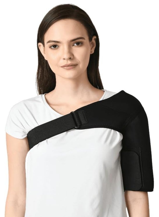 ZEDAN Neoprene Shoulder Support Strap | Double Lock Adjustable Stretch Strap | Brace Support Medical Posture Compression Shoulder Pad | For Men & Women | Black | Universal Fit (Right Side) - Image 1