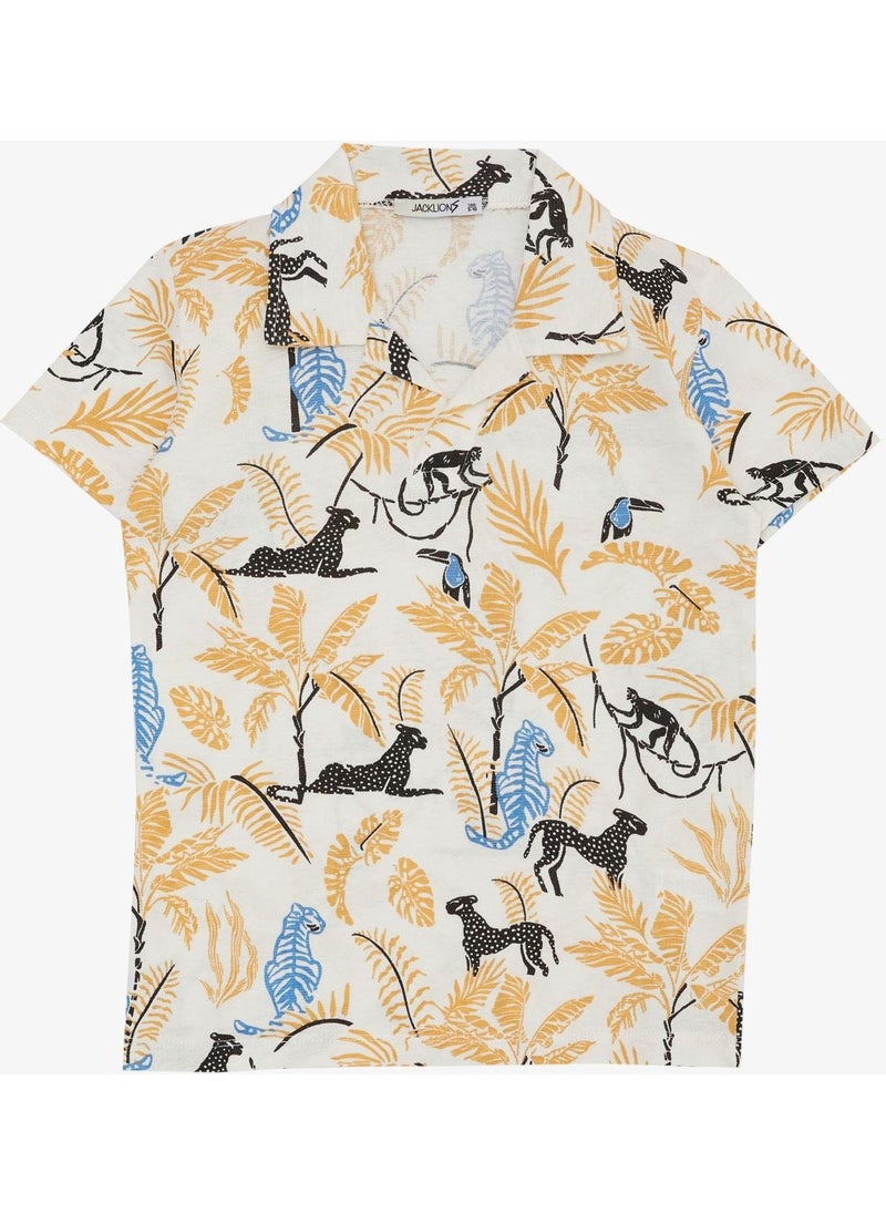 Jack Lions - Boy's T-Shirt Forest Themed Animal Patterned Age 5-14, Cream - Image 1