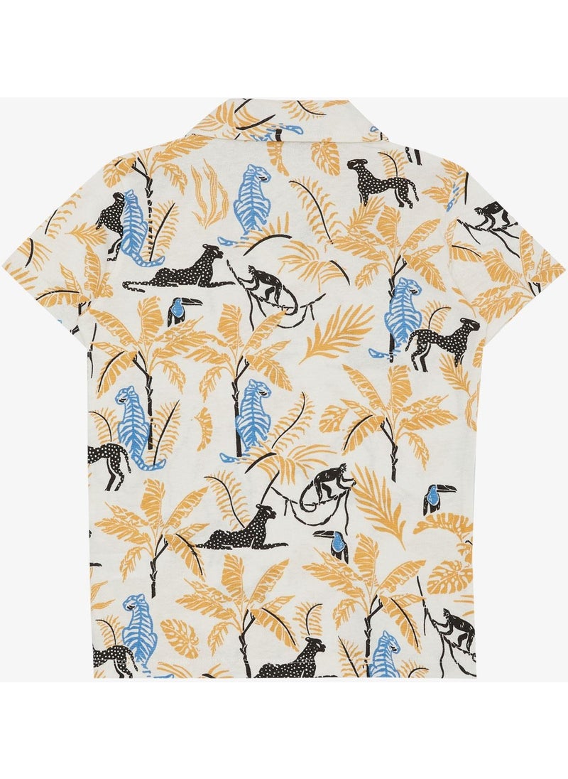 Jack Lions - Boy's T-Shirt Forest Themed Animal Patterned Age 5-14, Cream - Image 1