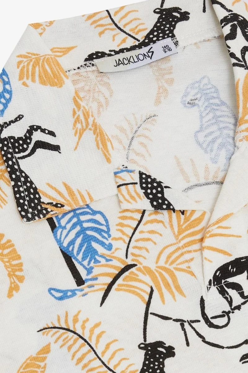 جاك ليونز Boy's T-Shirt Forest Themed Animal Patterned Age 5-14, Cream