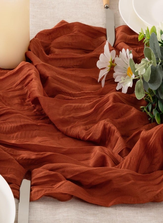 MLMW Burnt Orange Cheesecloth Table Runner 12pcs Boho Rustic Cheese Cloth Sheer Terracotta Table Runners 22×120 inch 10FT for Wedding Baby Brial Shower Birthday Party Home Table Decor - Image 4