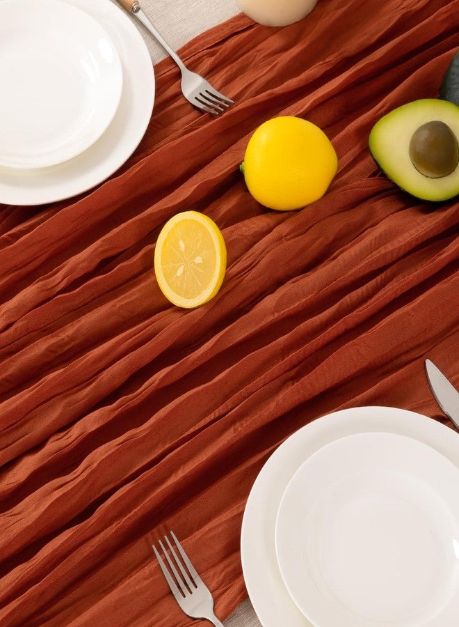 MLMW Burnt Orange Cheesecloth Table Runner 12pcs Boho Rustic Cheese Cloth Sheer Terracotta Table Runners 22×120 inch 10FT for Wedding Baby Brial Shower Birthday Party Home Table Decor - Image 5