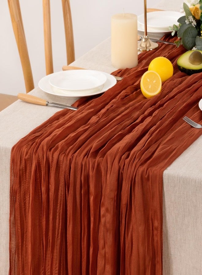 MLMW Burnt Orange Cheesecloth Table Runner 12pcs Boho Rustic Cheese Cloth Sheer Terracotta Table Runners 22×120 inch 10FT for Wedding Baby Brial Shower Birthday Party Home Table Decor - Image 3