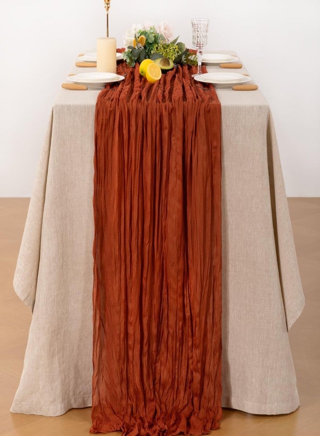 MLMW Burnt Orange Cheesecloth Table Runner 12pcs Boho Rustic Cheese Cloth Sheer Terracotta Table Runners 22×120 inch 10FT for Wedding Baby Brial Shower Birthday Party Home Table Decor - Image 2