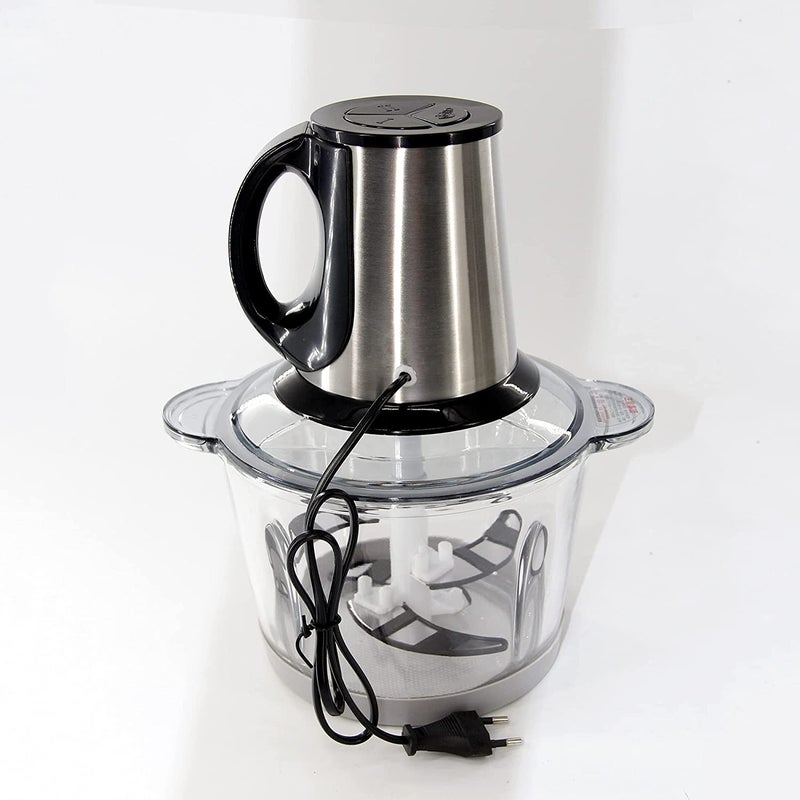 VBM 3 Speeds Stainless Steel Electric Meat Grinders with Glass Bowl for Heavy Kitchen Food Chopper Keema Machine Meat Vegetables Onion Slicer Garlic Slicer Dicer Food Processor 2L250W - Image 1